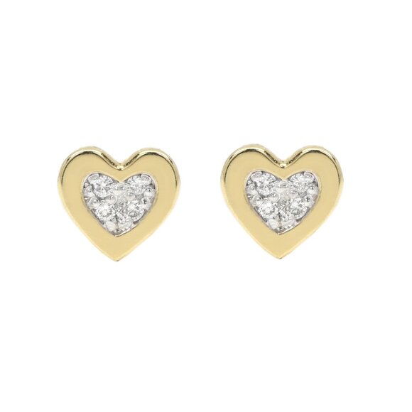 14k Heart Stud Earring Screw Back Mini Size Lab Diamonds - Picture 4 of 6
